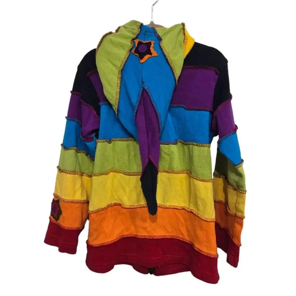 Rising International Boho Rainbow Patchwork Stars Hooded Jacket 3T - Picture 2 of 4